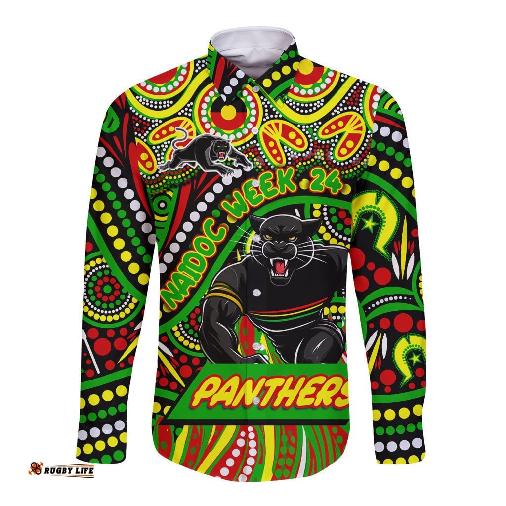 Custom Australia NAIDOC Week 2024 Long Sleeve Button Shirt Penrith Panthers Mascot Keep The Fire Burning