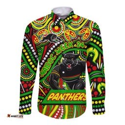 Custom Australia NAIDOC Week 2024 Long Sleeve Button Shirt Penrith Panthers Mascot Keep The Fire Burning