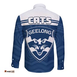 Cats Football Long Sleeve Button Shirt Geelong Est 1859 Aboriginal Art