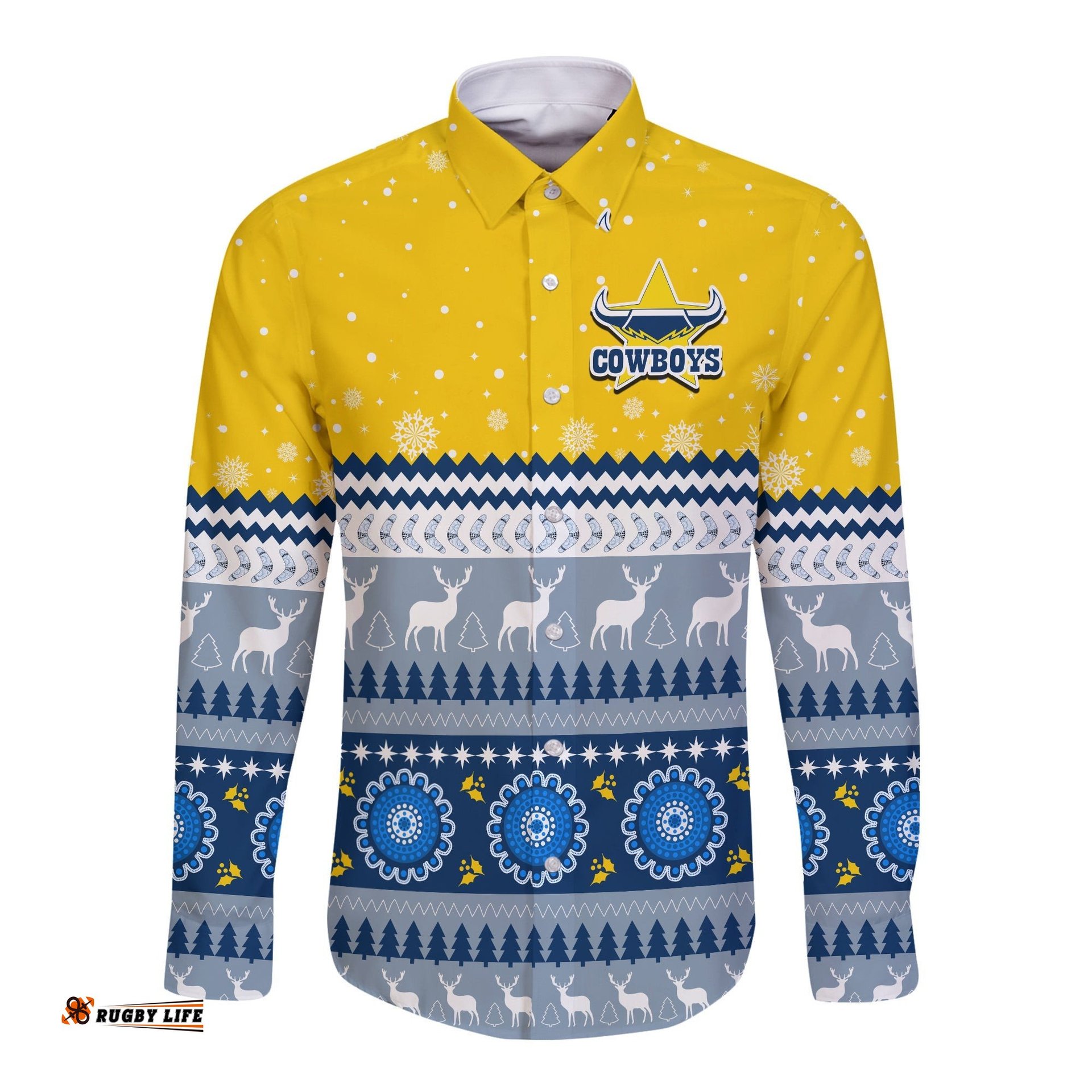 Cowboys Aboriginal Long Sleeve Button Shirt Christmas North Queensland