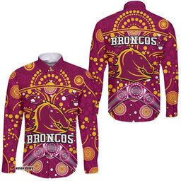 Broncos Rugby Hawaii Long Sleeve Button Shirt Boomerang Indigenous Dots