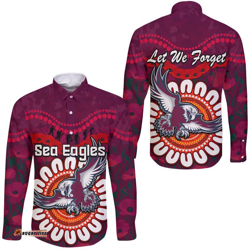 Sea Eagles Rugby ANZAC Hawaii Long Sleeve Button Shirt Camouflage Poppy