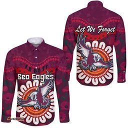 Sea Eagles Rugby ANZAC Hawaii Long Sleeve Button Shirt Camouflage Poppy
