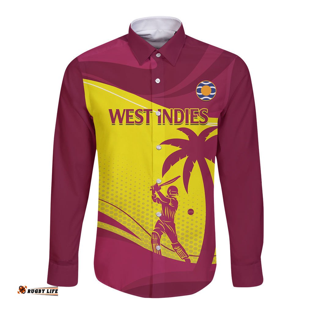 Custom West Indies Cricket Long Sleeve Button Shirt 2024 World Cup Go Windies