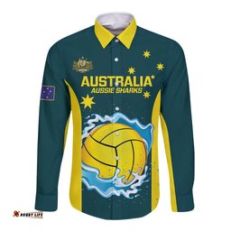 Custom Australia Water Polo 2024 Long Sleeve Button Shirt Aussie Shark National Color Version