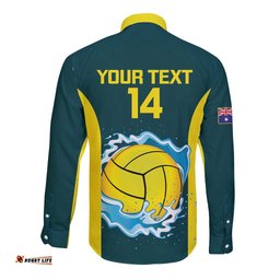 Custom Australia Water Polo 2024 Long Sleeve Button Shirt Aussie Shark National Color Version