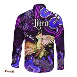 Australian Astrology Hawaii Long Sleeve Button Shirt Libra Cockatoo Glider Zodiac Aboriginal Vibes Purple