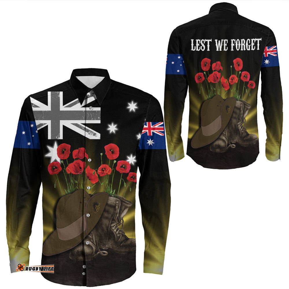Anzac Day Hat & Boots Long Sleeve Button Shirt