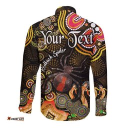 Custom Personalised Australian Astrology Hawaii Long Sleeve Button Shirt Scorpio Redback Spider Zodiac Aboriginal Vibes Gold