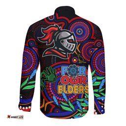 Knights Rugby Aboriginal Art Long Sleeve Button Shirt NAIDOC Indigenous Tribal