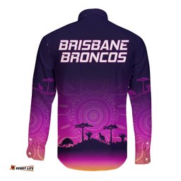 NRL Broncos Long Sleeve Button Shirt The Starry Night Indigenous Aboriginal