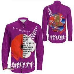 New Zealand Anzac Red Poopy Purple Long Sleeve Button Shirt