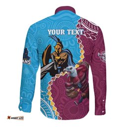 Personalised Eagles And Titans Rugby Long Sleeve Button Shirt Aboriginal Mix Polynesian Pattern