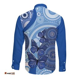 Australia Autism Awareness Long Sleeve Button Shirt 4 April Indigenous Butterfly