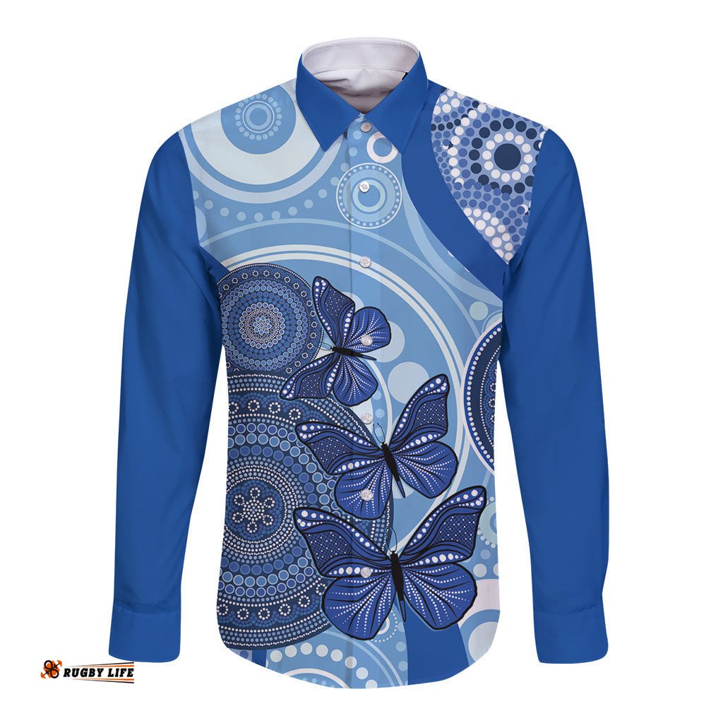 Australia Autism Awareness Long Sleeve Button Shirt 4 April Indigenous Butterfly
