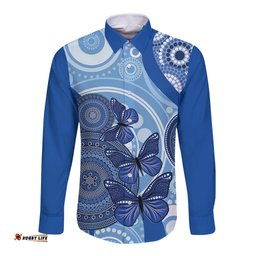 Australia Autism Awareness Long Sleeve Button Shirt 4 April Indigenous Butterfly