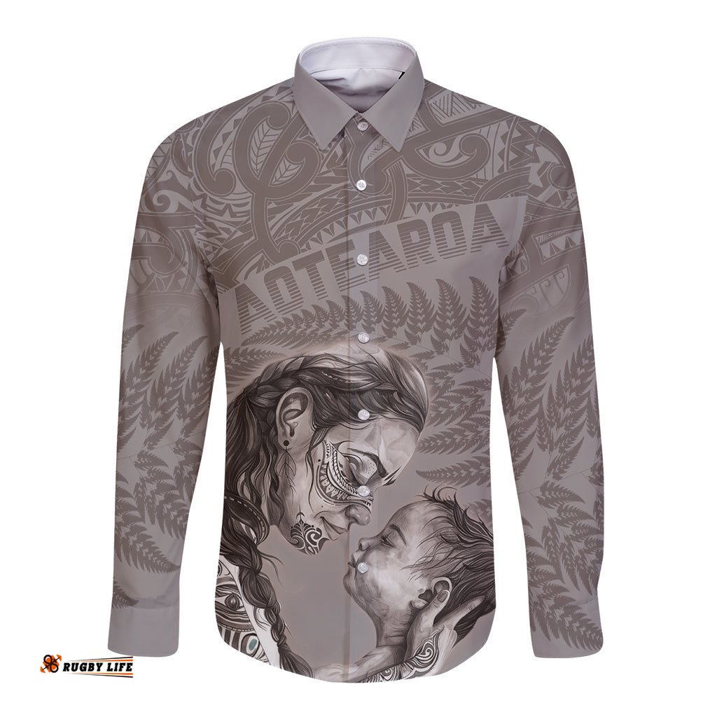 New Zealand Mother's Day Long Sleeve Button Shirt Maori Mo Toku Mama Silver Fern