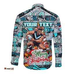 Custom Power Football Merry Christmas Long Sleeve Button Shirt Indigenous Australian Art