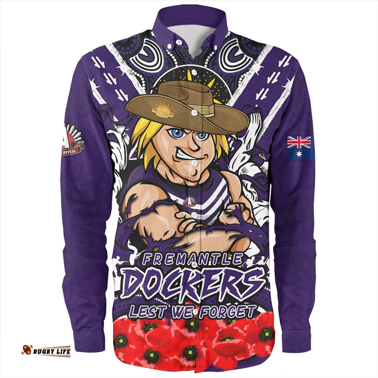 Fremantle Long Sleeve Button Shirt Ripped Legacy Of The Game The ANZAC Spirit Lives On