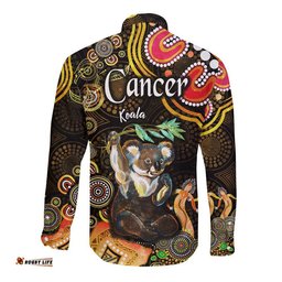 Australian Astrology Hawaii Long Sleeve Button Shirt Cancer Koala Zodiac Aboriginal Vibes Gold