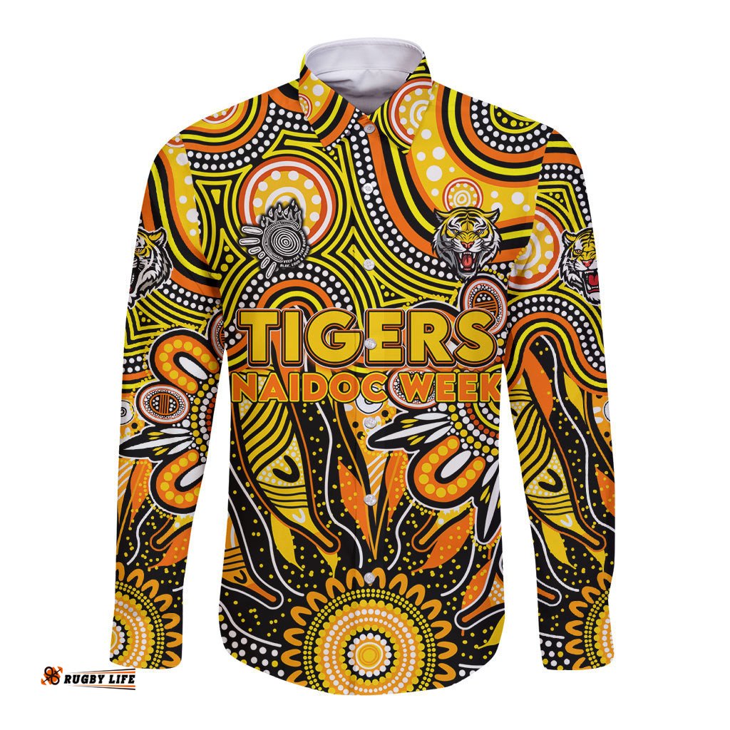 Personalised Tiger NAIDOC Week 2024 Long Sleeve Button Shirt Aussie Aboriginal Art