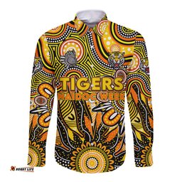 Personalised Tiger NAIDOC Week 2024 Long Sleeve Button Shirt Aussie Aboriginal Art