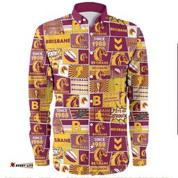 Brisbane Broncos Long Sleeve Button Shirt - Team Of Us Die Hard Fan Supporters Comic Style