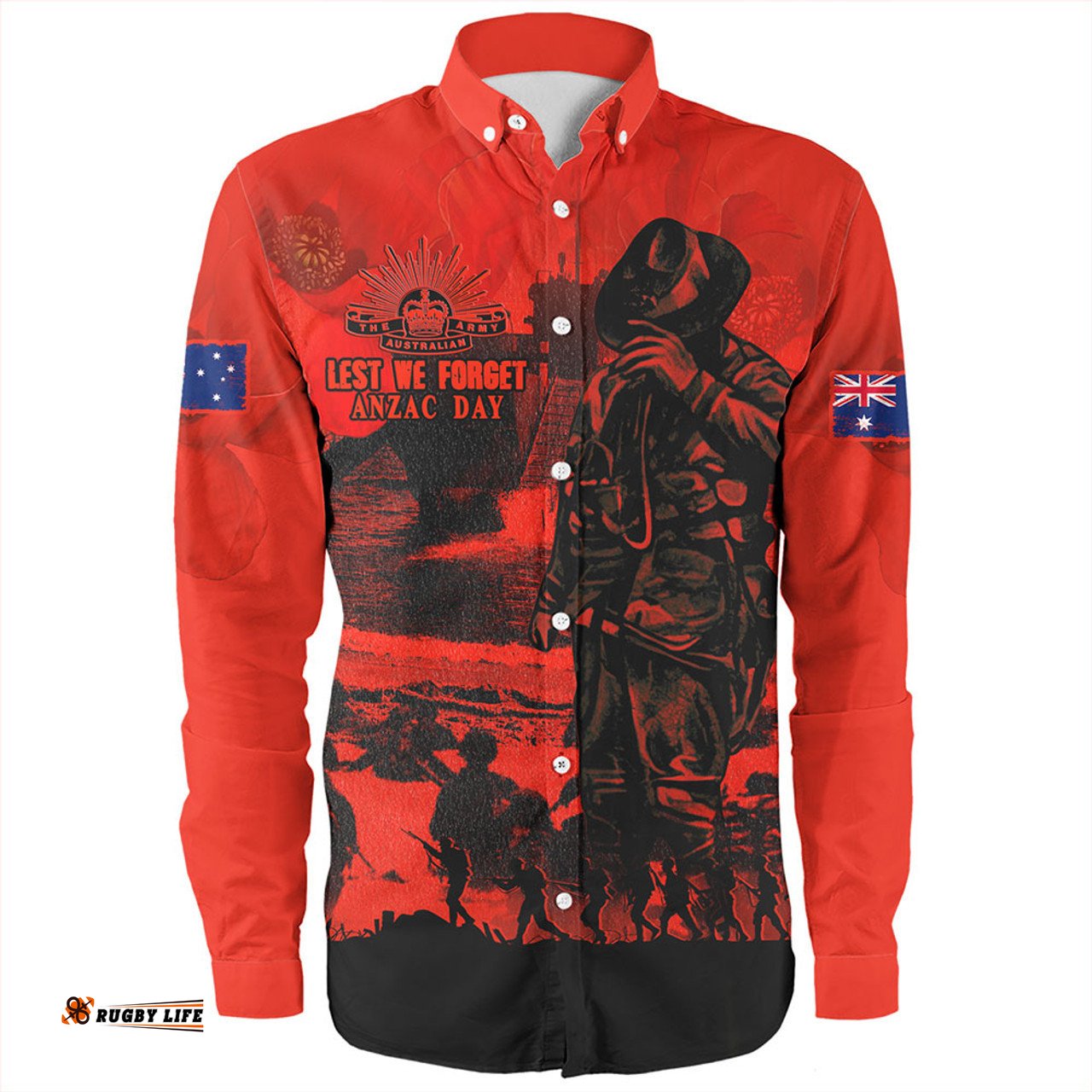 Australia Long Sleeve Button Shirt Red Legacy Honoring ANZAC Heroes