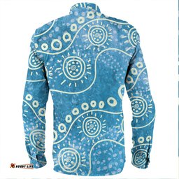Australia Aboriginal Long Sleeve Button Shirts - River Scene In Aboriginal Dot Art Style Long Sleeve Button Shirts