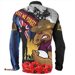 Brisbane Broncos Long Sleeve Button Shirt United In Spirit Anzac Day Tribute