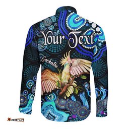 Custom Personalised Australian Astrology Hawaii Long Sleeve Button Shirt Libra Cockatoo Glider Zodiac Aboriginal Vibes Blue