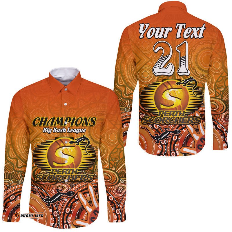Custom Personalised Perth Scorchers Champions Long Sleeve Button Shirt Lizard Indigenous Aboriginal