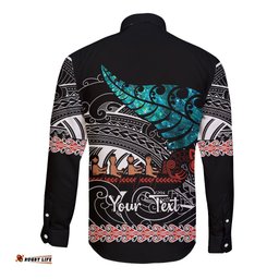 Personalised New Zealand Waka Long Sleeve Button Shirt Aotearoa Maori Silver Fern Pattern
