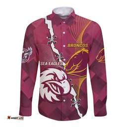 Personalised Broncos And Eagles Rugby Long Sleeve Button Shirt Sporty Version