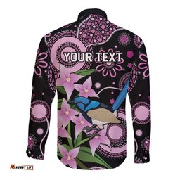 Personalised Australia Boronia And Malurus Cyaneus Long Sleeve Button Shirt Aboriginal Art
