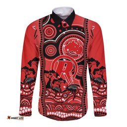 Custom Melbourne Renegades Cricket Long Sleeve Button Shirt Happy Australia Day Aboriginal Art