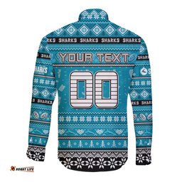 Personalized Sharks Rugby Xmas Long Sleeve Button Shirt Australia NRL Mascot