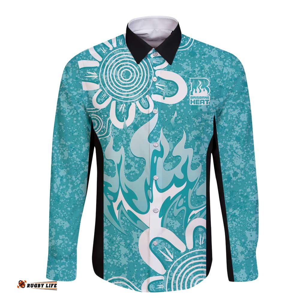 Brisbane Heat Custom Long Sleeve Button Shirt Minimalism Aboriginal