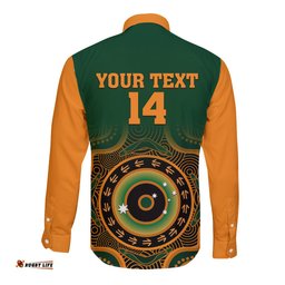 Custom Text And Number Wallabies Rugby Long Sleeve Button Shirt Aussie Go Champions Indigenous Green