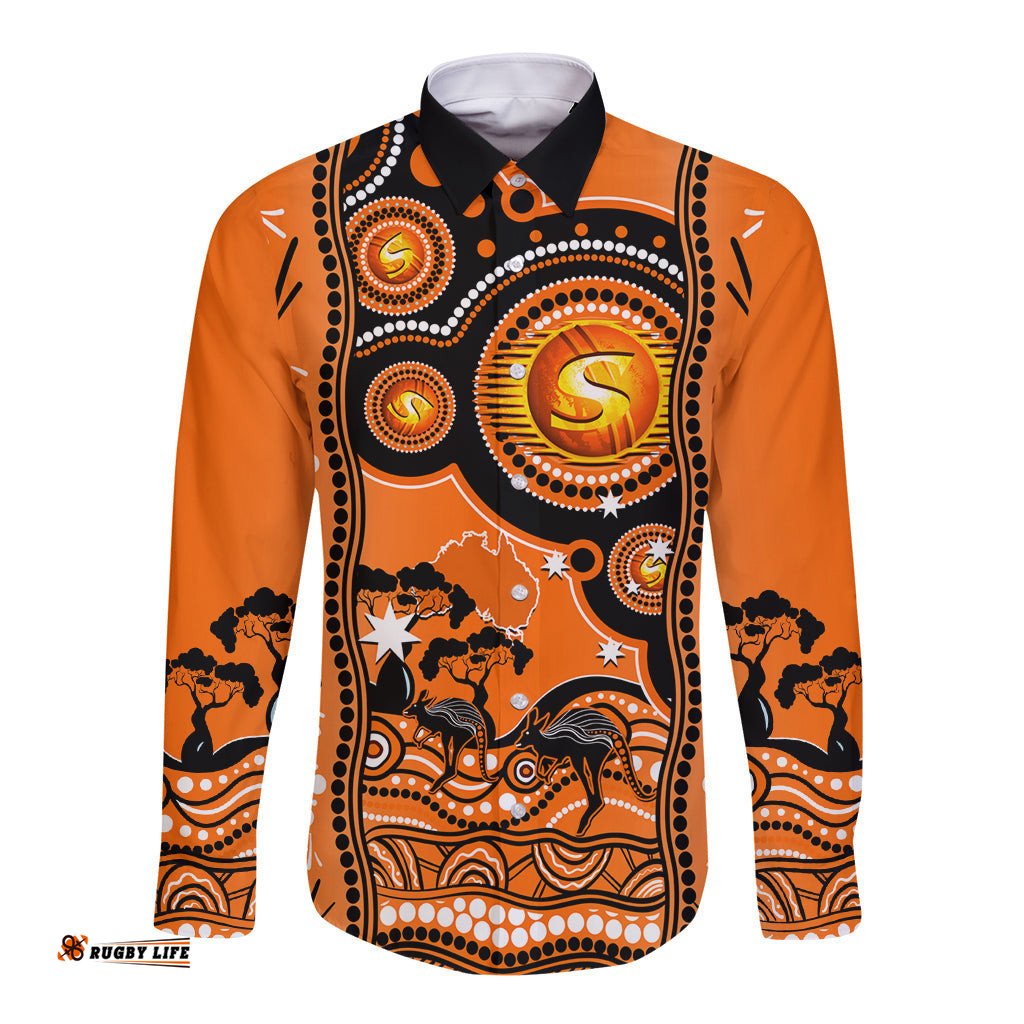 Perth Scorchers Cricket Long Sleeve Button Shirt Happy Australia Day Aboriginal Art