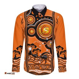 Perth Scorchers Cricket Long Sleeve Button Shirt Happy Australia Day Aboriginal Art