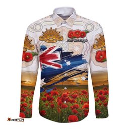 Custom Personalised Australia Aboriginal ANZAC Hawaii Long Sleeve Button Shirt Poppy Vibes White