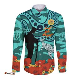Custom Matildas ANZAC Day Long Sleeve Button Shirt Lest We Forget Poppies Mix Camouflage Turquoise