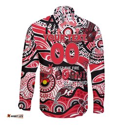 Custom NAIDOC Week 2024 Saints Long Sleeve Button Shirt Aboriginal Animals Keep The Fire Burning