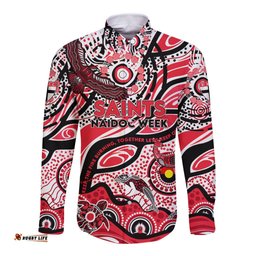 Custom NAIDOC Week 2024 Saints Long Sleeve Button Shirt Aboriginal Animals Keep The Fire Burning
