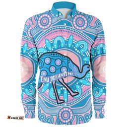 Amazing Aussie Australia Emu Aboriginal Custom Blue Indigenous Dreamtime Emu Long Sleeve Shirt