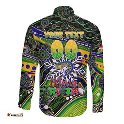 Merry Christmas Eels Long Sleeve Button Shirt Aboriginal Santa Rugby Mascot - Parramatta