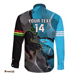 Custom NRL Panthers And Sharks Rugby 2024 Long Sleeve Button Shirt Go Champions Dynamic Version