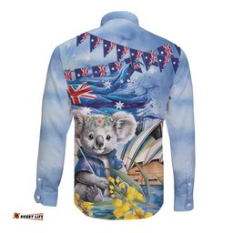Koala Australia Day Long Sleeve Button Shirt Proud Aussie Sydney Opera House