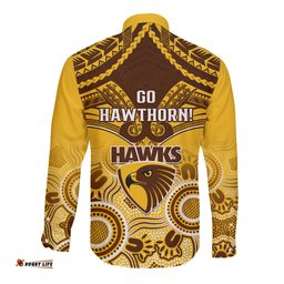Hawthorn Football Long Sleeve Button Shirt Hawks Aboriginal Mix Polynesian Pattern